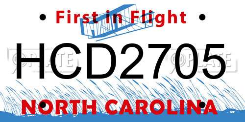 HCD2705 North Carolina License Plate