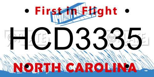 HCD3335 North Carolina License Plate