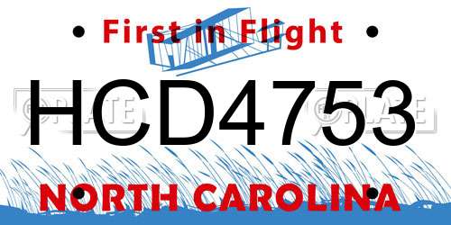 HCD4753 North Carolina License Plate