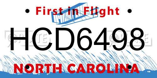 HCD6498 North Carolina License Plate