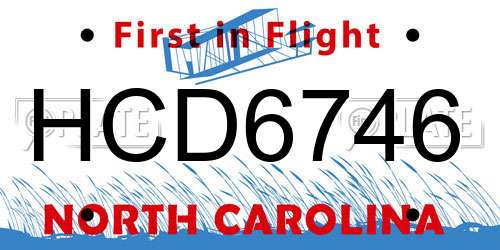 HCD6746 North Carolina License Plate