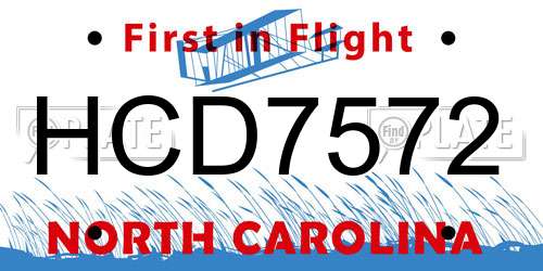 HCD7572 North Carolina License Plate