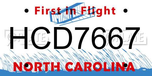 HCD7667 North Carolina License Plate