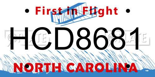 HCD8681 North Carolina License Plate