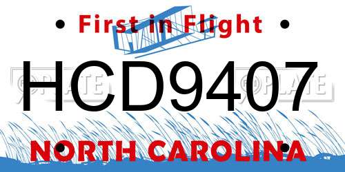 HCD9407 North Carolina License Plate