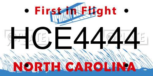 HCE4444 North Carolina License Plate