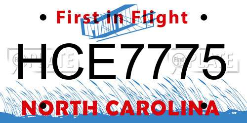 HCE7775 North Carolina License Plate