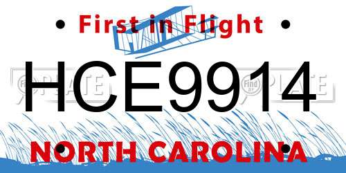 HCE9914 North Carolina License Plate