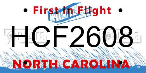 HCF2608 North Carolina License Plate