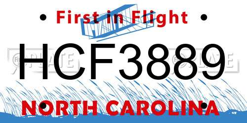 HCF3889 North Carolina License Plate