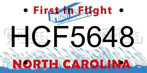 HCF5648 North Carolina License Plate