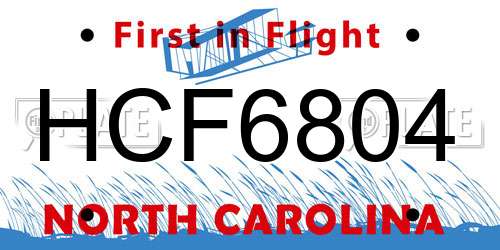 HCF6804 North Carolina License Plate
