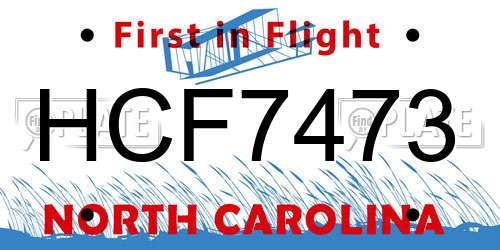 HCF7473 North Carolina License Plate