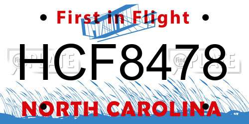 HCF8478 North Carolina License Plate