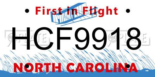 HCF9918 North Carolina License Plate