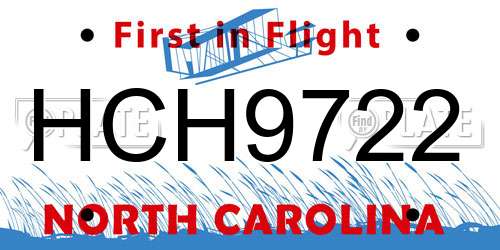 HCH9722 North Carolina License Plate