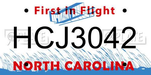 HCJ3042 North Carolina License Plate