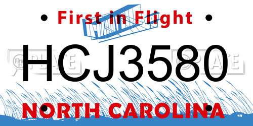 HCJ3580 North Carolina License Plate
