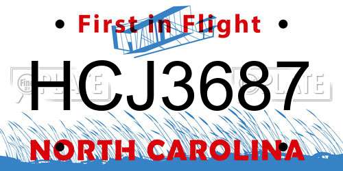 HCJ3687 North Carolina License Plate