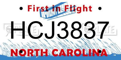 HCJ3837 North Carolina License Plate