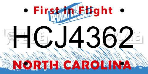 HCJ4362 North Carolina License Plate