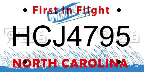 HCJ4795 North Carolina License Plate