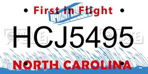HCJ5495 North Carolina License Plate