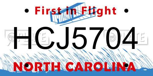 HCJ5704 North Carolina License Plate