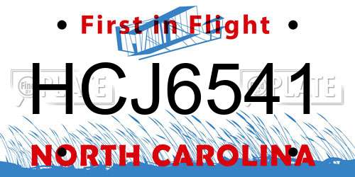 HCJ6541 North Carolina License Plate