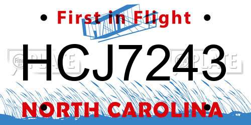 HCJ7243 North Carolina License Plate