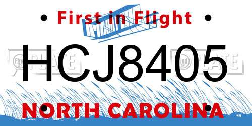 HCJ8405 North Carolina License Plate