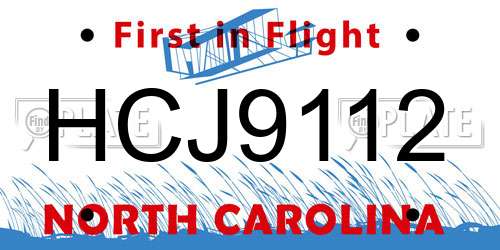 HCJ9112 North Carolina License Plate