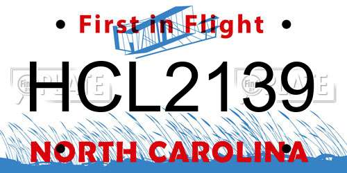 HCL2139 North Carolina License Plate