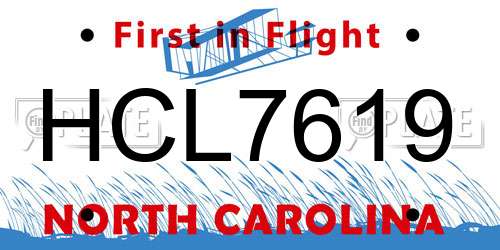 HCL7619 North Carolina License Plate