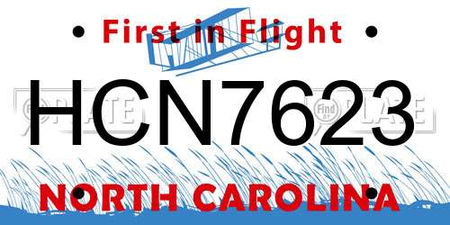 HCN7623 North Carolina License Plate