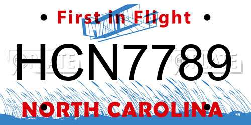 HCN7789 North Carolina License Plate
