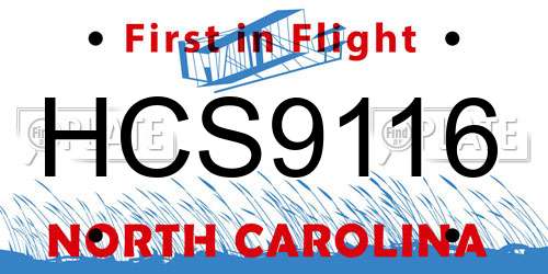 HCS9116 North Carolina License Plate