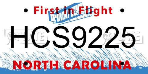 HCS9225 North Carolina License Plate