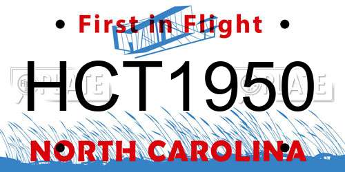 HCT1950 North Carolina License Plate