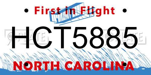 HCT5885 North Carolina License Plate