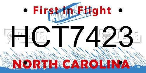 HCT7423 North Carolina License Plate