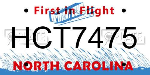 HCT7475 North Carolina License Plate