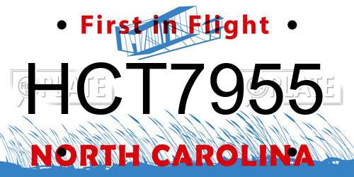 HCT7955 North Carolina License Plate