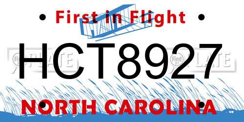 HCT8927 North Carolina License Plate