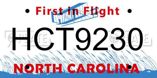 HCT9230 North Carolina License Plate
