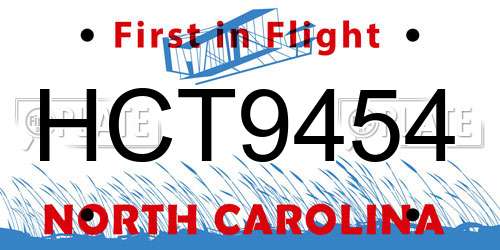 HCT9454 North Carolina License Plate