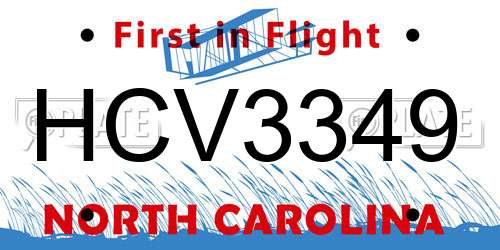 HCV3349 North Carolina License Plate