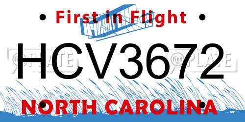 HCV3672 North Carolina License Plate