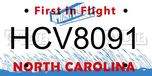 HCV8091 North Carolina License Plate