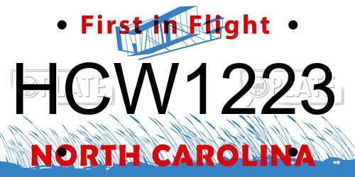 HCW1223 North Carolina License Plate